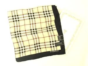 ■美品■ BURBERRY バーバリー シルク×コットン チェック柄 ハンカチーフ ハンカチ レディース ベージュ系×マルチカラー DF7187