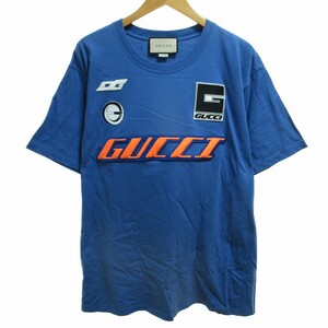 グッチ クルーズコレクション 美品 24SS コットンジャージ Tシャツ COTTON JERSEY T-SHIRT プリント パッチ 半袖 616036 青 XL