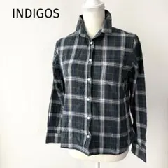 【インディゴス INDIGOS】チェック柄シャツ カジュアル 青 緑 フリー