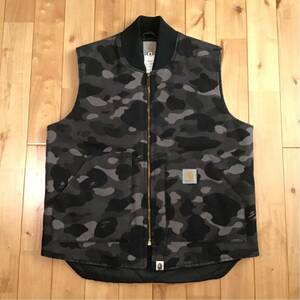 ★激レア★ Carhartt × BAPE ベスト Lサイズ Black camo a bathing ape カーハート vest エイプ ベイプ アベイシングエイプ NIGO m4796