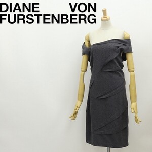 ◆DIANE von FURSTENBERG ダイアンフォンファステンバーグ ストレッチ ウール オフショルダー ワンピース チャコールグレー 6