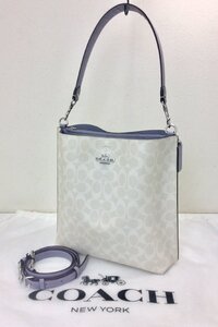 【美品】 COACH コーチ 2WAYバッグ CA561 モリー バケットバッグ ショルダーバッグ シグネチャー PVC×レザー ホワイト/パープル 　K1020