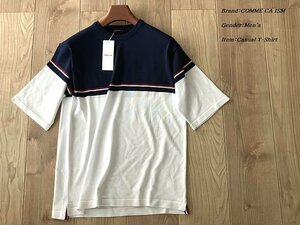 新品 COMME CA ISM MEN コムサイズム ラインニット クルーネック半袖Tシャツ 09ネイビー Mサイズ 71KC41 定価4,900円