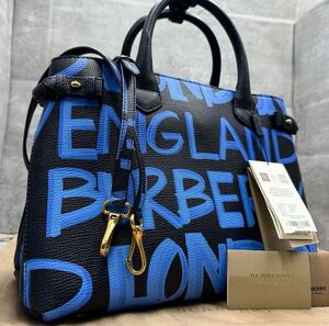 1円■新品タグ付■ バーバリー Burberry グラフィティ バナー ハンドバッグ ショルダーバッグ 斜めがけ レザー 本革 総柄 限定 レディース