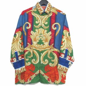 美品 VERSACE ヴェルサーチ 2021年モデル HERITAGE FIT シルク100% バロックプリント 長袖シャツ A84050 1A00950 38 165/80A マルチカラー