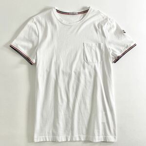 Ef17 MONCLER モンクレール 半袖カットソー ポケットTシャツ コットン100% トリコロール Sサイズ ホワイト メンズ 紳士服