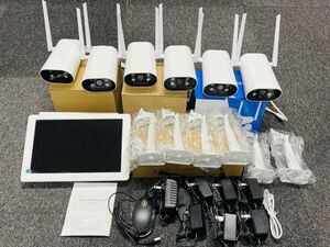 【30日間保証付き 】Srihome　最新 ワイヤレス防犯カメラ6台セット+10.1インチLCDモニター暗視撮影 H.265+映像圧縮技術 カメラ増設自由