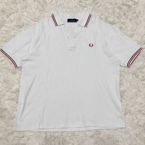 希少L！フレッドペリー【夏の主役】FRED PERRY ポロシャツ 半袖 ロゴ刺繍 トリコカラー ライン ホワイト 鹿の子 春夏◎