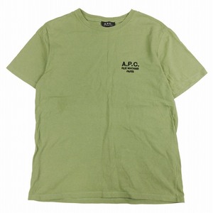 アーペーセー A.P.C. ロゴ 刺繍 Tシャツ 半袖 クルーネック コットン ジャージー生地 プルオーバー カットソー S 黄緑 メンズ