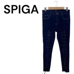 SPIGA スキニー デニム パンツ センター編み上げ 青系 サイズM