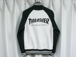 ◆THRASHER スラッシャー スウェット スタジャン アワードジャケット ライトグレー ブラック オールドスケート SKATE 80s 90s Y2K