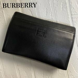 バーバリーズ　セカンドバッグ　クラッチバッグ　レザー　ホースロゴ　ノバチェック　BURBERRY ブラック　黒　本革　ヴィンテージ