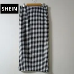 SHEIN　シーイン　ギンガムチェック　ロング　タイトスカート　白黒　XLサイズ