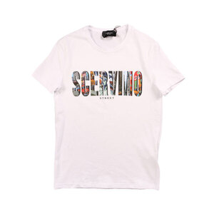 SCERVINO Street ロゴ Uネック半袖Tシャツ TSU015 ホワイト x マルチカラー M 26844wh【S26854】シェルヴィーノ ストリート