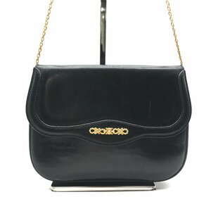 1円 良品 CELINE セリーヌ マカダム トリオンフ 金具 ヴィンテージ レザー ミニ ショルダー バッグ ブラック a5682