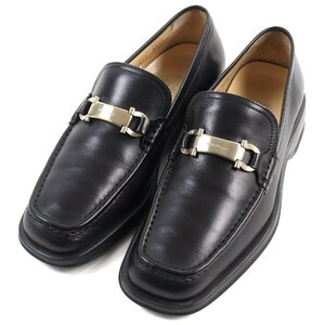 美品○Salvatore Ferragamo サルヴァトーレフェラガモ ダブルガンチーニ ロゴシルバービット レザーローファー/モカシン 黒 8.5　伊製