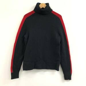 □POLO RALPH LAUREN タートルネックニット S(170/92A) 黒×赤 ポロラルフローレン メンズ 毛100％ 複数落札同梱OK B231127-306