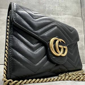 1円■鑑定済■ GUCCI グッチ GGマーモント ショルダーバッグ クラッチバッグ チェーン 財布 ショルダーウォレット レザー レディース 黒