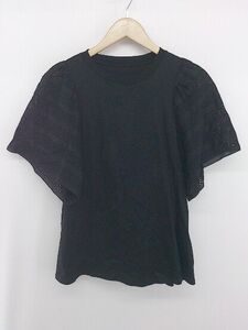 ◇ Spick & Span スピック＆スパン 切替 透かし編み 五分袖 Tシャツ カットソー ブラック レディース E