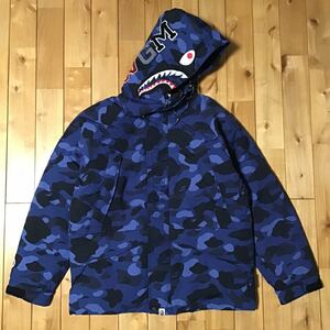 ★新品★ BAPE shark hoodie snowboard down jacket Mサイズ a bathing ape Blue camo エイプ ベイプ シャーク パーカー ダウンジャケット