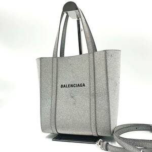 【良品】BALENCIAGA バレンシアガ XXS 2way トートバッグ ショルダー バッグ ハンドバッグ レザー エブリデイ グリッター シルバー