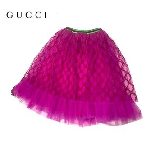 GUCCI/グッチ エンブロイダリー チュールスカート 552866 GG柄 キッズ 12 ピンク レース