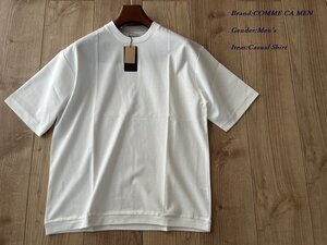 新品訳有り COMME CA MEN コムサメン シルケットポンチ フライスリブTシャツ 01ホワイト Mサイズ 42TI03 定価16,500円