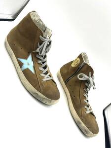 【中古美品】GOLDEN GOOSE ゴールデングース　FRANCY　ハイカットスニーカー　メンズ　ブラウン系　スエード　サイドジップ　41　