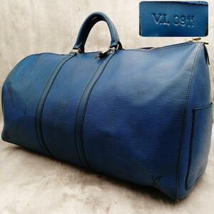 希少カラー■鑑定済■LOUIS VUITTON ルイヴィトン/エピ キーポル60 トレドブルー/ボストンバッグ 出張 旅行鞄 トラベル 本革 大容量 南京錠