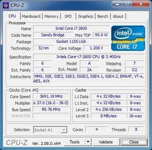 INTEL Core i7-2600 (3.40 GHz) LGA1155 ★中古正常品★