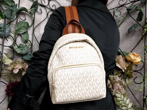 ●未使用●Michael Kors マイケルコース●MK柄●PVC カーフ レザー 本革●リュックサック●オフホワイト 茶系●ゴールド金具●Js53461