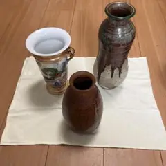 陶器製 花瓶 セット（持ち手付き、茶色、多色）