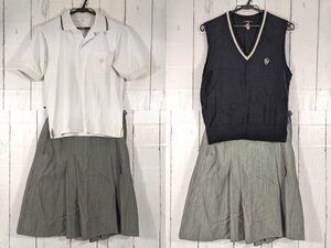 【as990】愛知県 中京大学附属中京高校 女子用学生服 制服 ニットベスト+半袖ポロシャツ+夏服スカート◆Y38