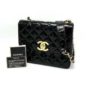 1円 良品 CHANEL シャネル マトラッセ ターンロック ココマーク エナメル チェーン ショルダー バッグ eK1143N