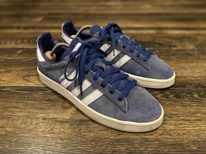 定価1.5万 格安 adidas アディダス CAMPUS キャンパス us8.5 26.5cm ネイビー 紺 白 スエード 本革 レザー スニーカー BZ0086 古着 靴