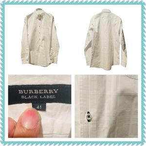 BURBERRYバーバリー長袖ホワイトチェック柄フォーマルシャツ