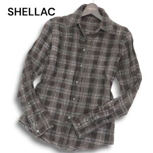 【美品】SHELLAC シェラック 通年 顔料加工★ チェック柄 長袖 スリム チェック シャツ Sz.44 メンズ 日本製　C4T10864_B#C