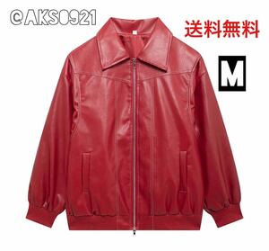 ★新品未使用★送料無料★10月新作★red レッド vintage ヴィンテージ レトロ フェイクレザー PU ジャンパー ブルゾン アウター Mサイズ