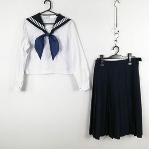 1円 セーラー服 スカート スカーフ 上下3点セット 165A 大きいサイズ 中間服 白3本線 女子 学生服 中学 高校 白 制服 中古 ランク:C EY7726