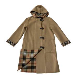 BURBERRY バーバリー ロングダッフルコート フード付き 裏地ノバチェック ベージュ系 ウール×カシミヤ レディース サイズ40