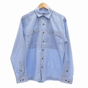 パタゴニア Patagonia 美品 Long-Sleeved Island Hopper Shirt アイランド ホッパー シャツ 長袖 ストライプ 胸ポケット S 水色 ライトブル