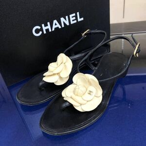 【シャネル】基準内 CHANEL 靴 22.5cm〜23.5cm ココマーク カメリア サンダル スリッパ カジュアルシューズ レディース 伊製 36 1/2 C 箱有