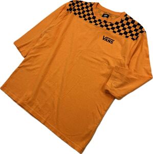 VANS ☆ バンズ チェッカー デザイン 七分袖 Tシャツ オレンジ L メンズ 春夏 アメカジ ストリート スケーター スケボー 古着 ■CE356