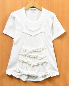 AD2011 日本製 コム・デ・ギャルソン コム・デ・ギャルソン コムコム 半袖Tシャツ ホワイト フリル レディースS(31351