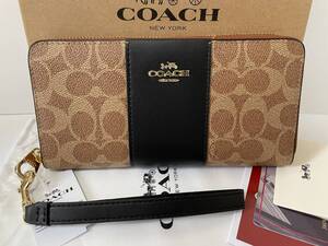 【未使用・送料無料】COACH 長財布★ラウンドファスナー★コーチ　シグネチャー★ブラウン　CW947