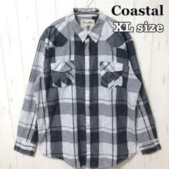 Coastal ウエスタンシャツ チェック柄 長袖 XL スナップボタン 古着