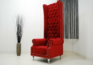アウトレット 未使用 送料無料 王様の椅子 キング チェスターフィールド調スタイル RED 赤 ソファー 店舗などにもおすすめ
