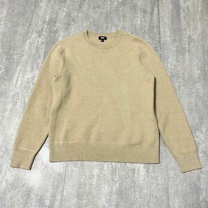 【500円スタート】ウォッシャブルストレッチミラノリブクルーネックセーター ニット ユニクロ UNIQLO S ベージュ コットン