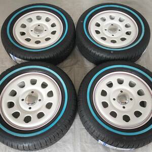 新品 デイトナ 13-4.5J＋40 4-100 ホワイト タイヤ付4本SET 165/65R13 ホワイトリボン バモス エブリイ NVAN (W2405-LL2)