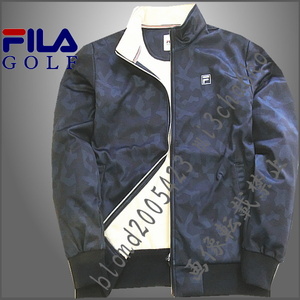 ■新品【FILA GOLF】フィラゴルフ 3層ボンディング 防風 高保温 フィラカモ柄 フルZIP ジャケット■NV/L